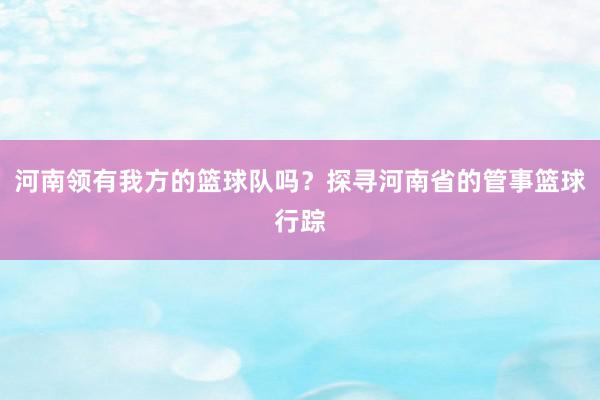 河南领有我方的篮球队吗？探寻河南省的管事篮球行踪